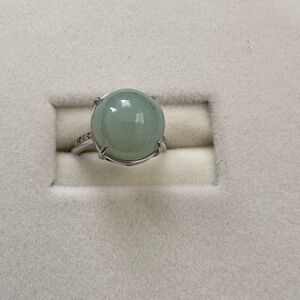 Sterling Silver Natural Grade A Burmese Jade Adjustable Ring